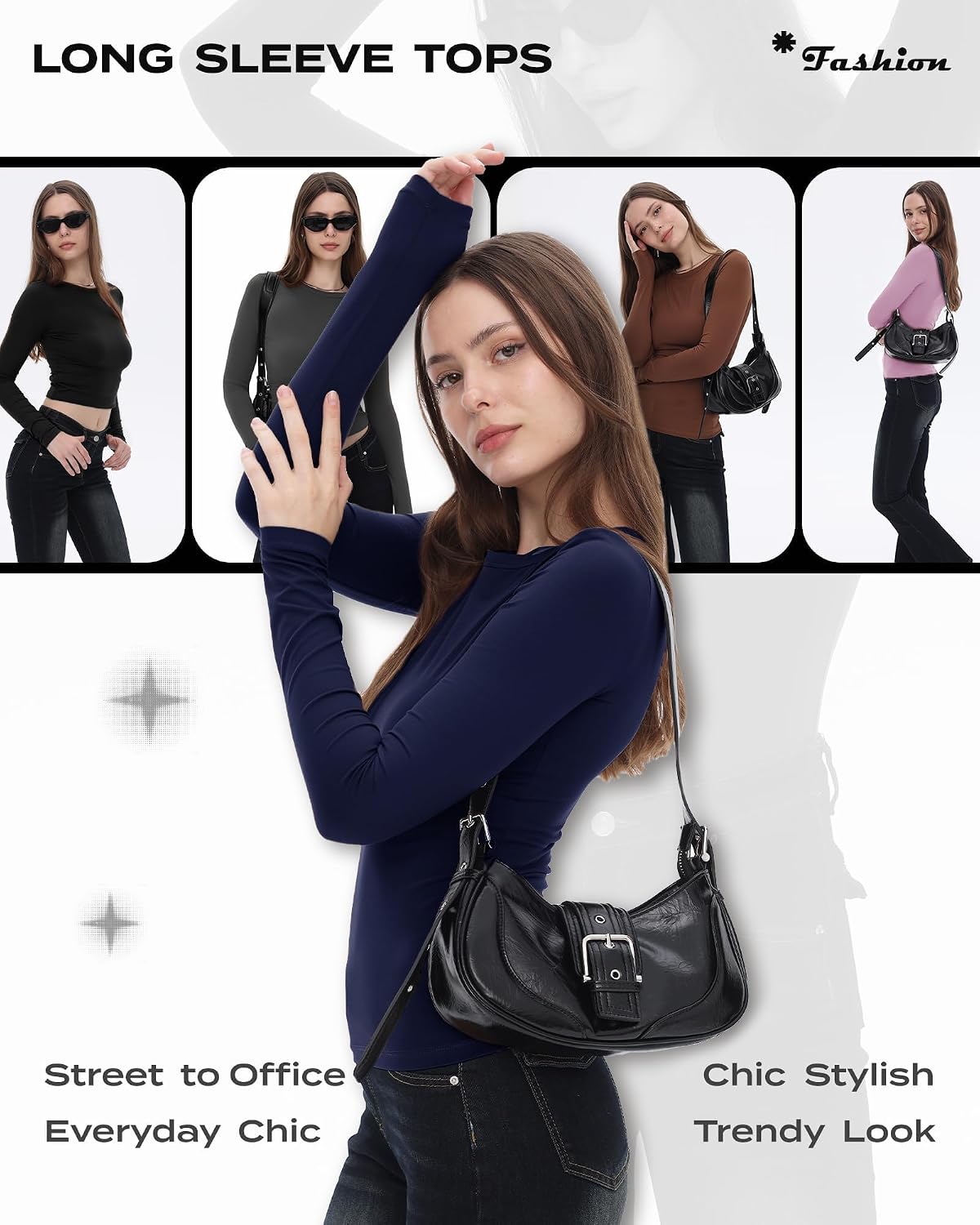 GAYHAY 3 Pack Long Sleeve Shirts for Women Basic Tops Crew Neck Fitted Tight Workout Tees Y2K Clothes Going Out Fashion 2025