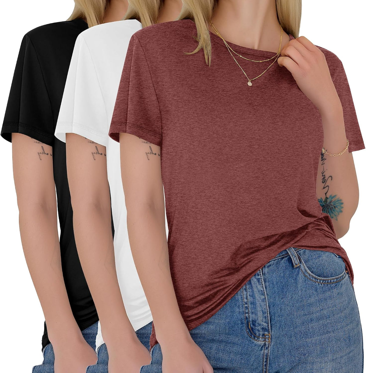 GAYHAY 3 Pack Womens T-Shirts - Short Sleeve Spring Summer Tops Crew Neck Trendy Casual Work Soft Basic Tees for Ladies 2026