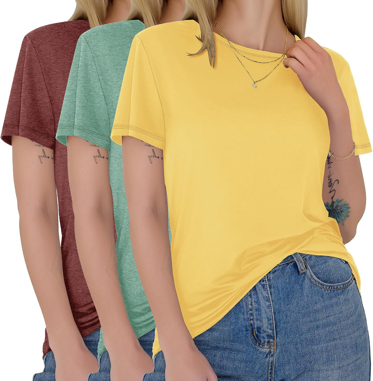 GAYHAY 3 Pack Womens T-Shirts - Short Sleeve Spring Summer Tops Crew Neck Trendy Casual Work Soft Basic Tees for Ladies 2026