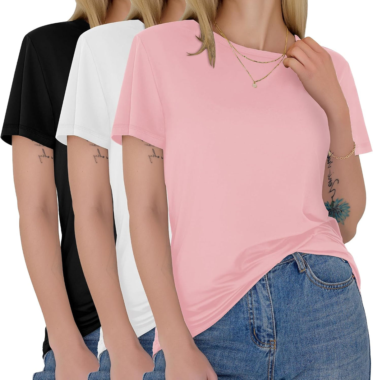 GAYHAY 3 Pack Womens T-Shirts - Short Sleeve Spring Summer Tops Crew Neck Trendy Casual Work Soft Basic Tees for Ladies 2026