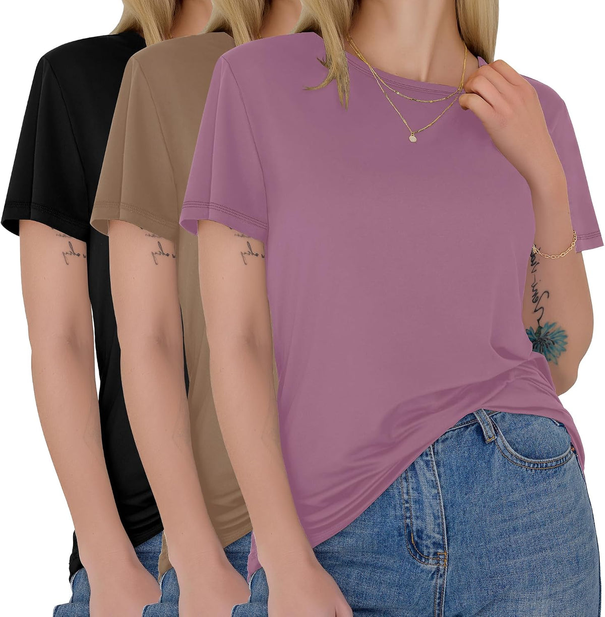 GAYHAY 3 Pack Womens T-Shirts - Short Sleeve Spring Summer Tops Crew Neck Trendy Casual Work Soft Basic Tees for Ladies 2026