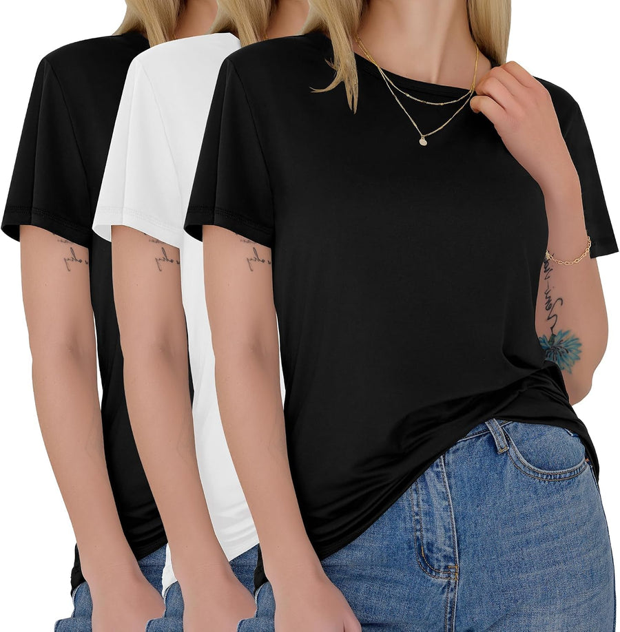 GAYHAY 3 Pack Womens T-Shirts - Short Sleeve Spring Summer Tops Crew Neck Trendy Casual Work Soft Basic Tees for Ladies 2026