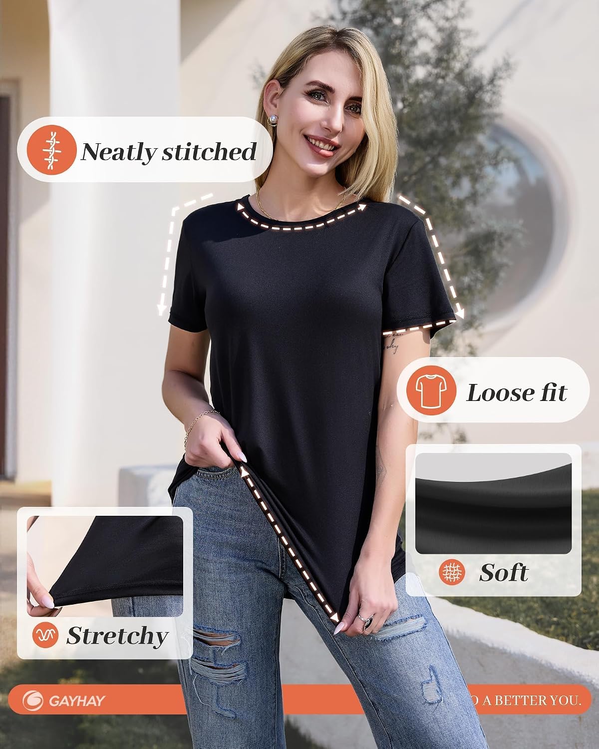 GAYHAY 3 Pack Womens T-Shirts - Short Sleeve Spring Summer Tops Crew Neck Trendy Casual Work Soft Basic Tees for Ladies 2026