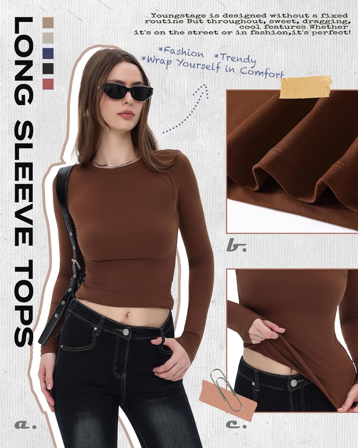 GAYHAY 3 Pack Long Sleeve Shirts for Women Basic Tops Crew Neck Fitted Tight Workout Tees Y2K Clothes Going Out Fashion 2025