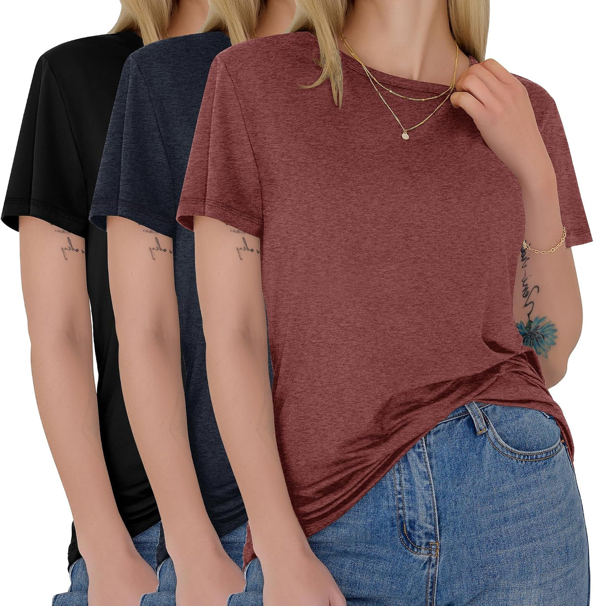 GAYHAY 3 Pack Womens T-Shirts - Short Sleeve Spring Summer Tops Crew Neck Trendy Casual Work Soft Basic Tees for Ladies 2026