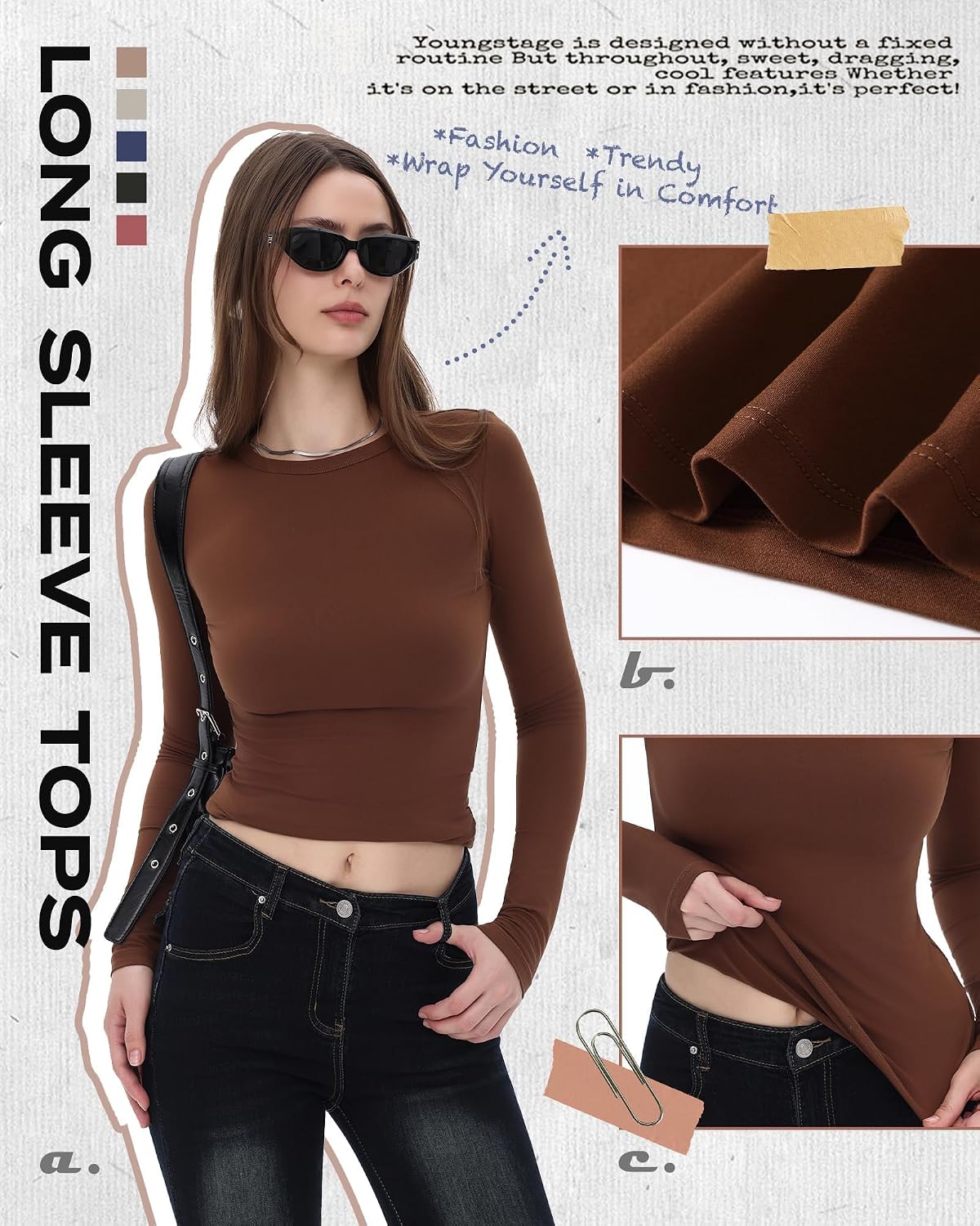GAYHAY 3 Pack Long Sleeve Shirts for Women Basic Tops Crew Neck Fitted Tight Workout Tees Y2K Clothes Going Out Fashion 2025
