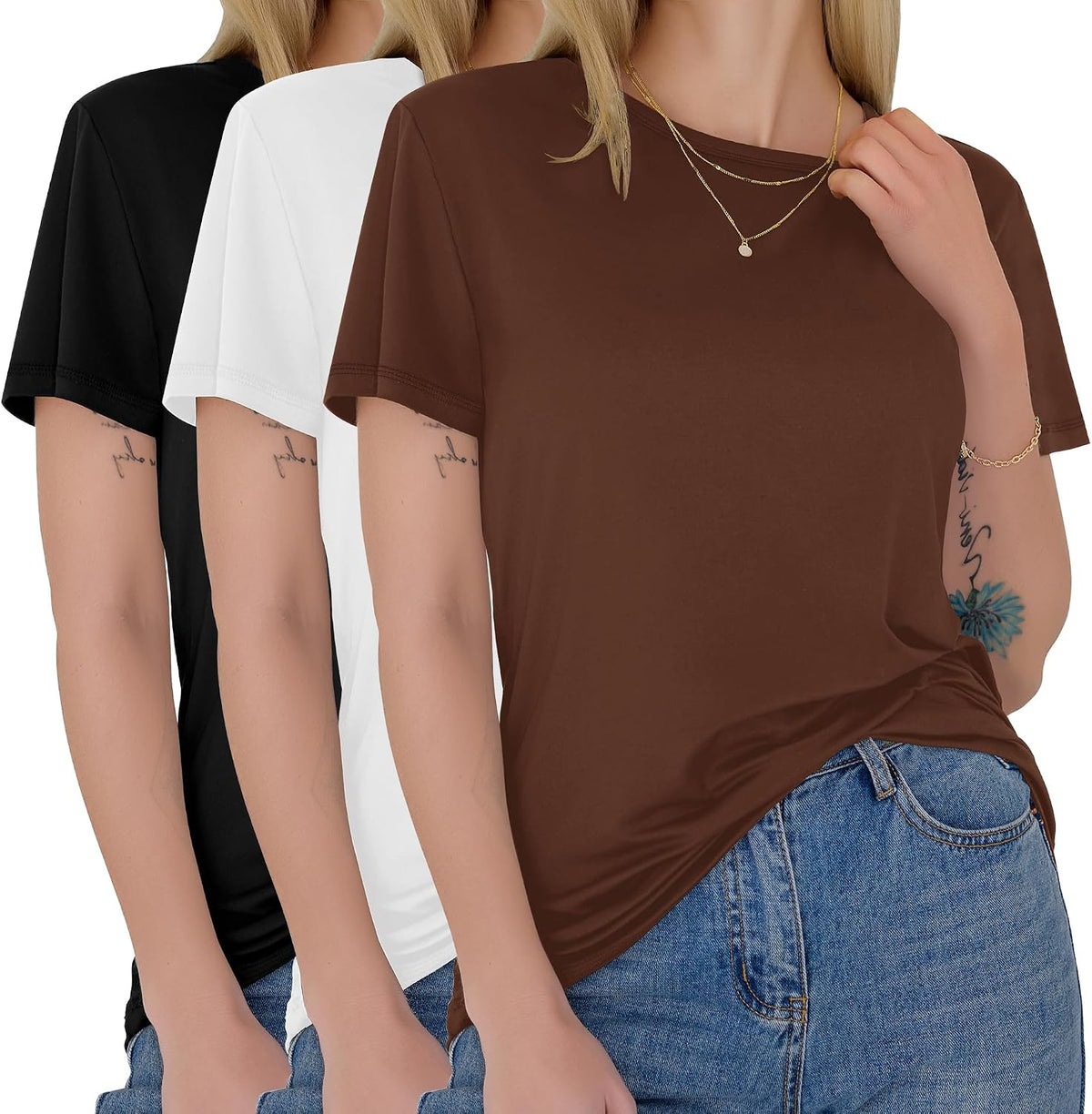 GAYHAY 3 Pack Womens T-Shirts - Short Sleeve Spring Summer Tops Crew Neck Trendy Casual Work Soft Basic Tees for Ladies 2026