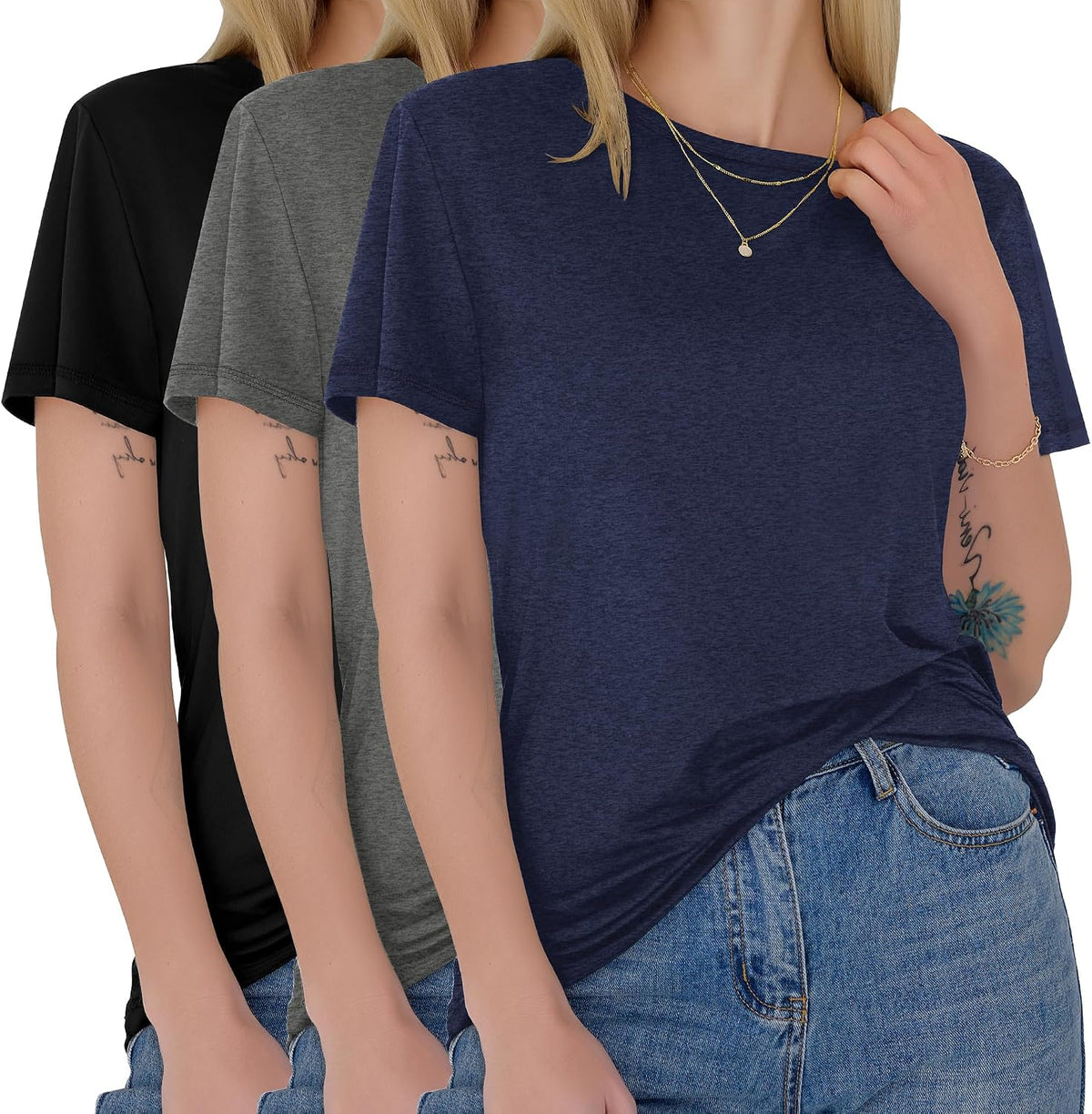 GAYHAY 3 Pack Womens T-Shirts - Short Sleeve Spring Summer Tops Crew Neck Trendy Casual Work Soft Basic Tees for Ladies 2026