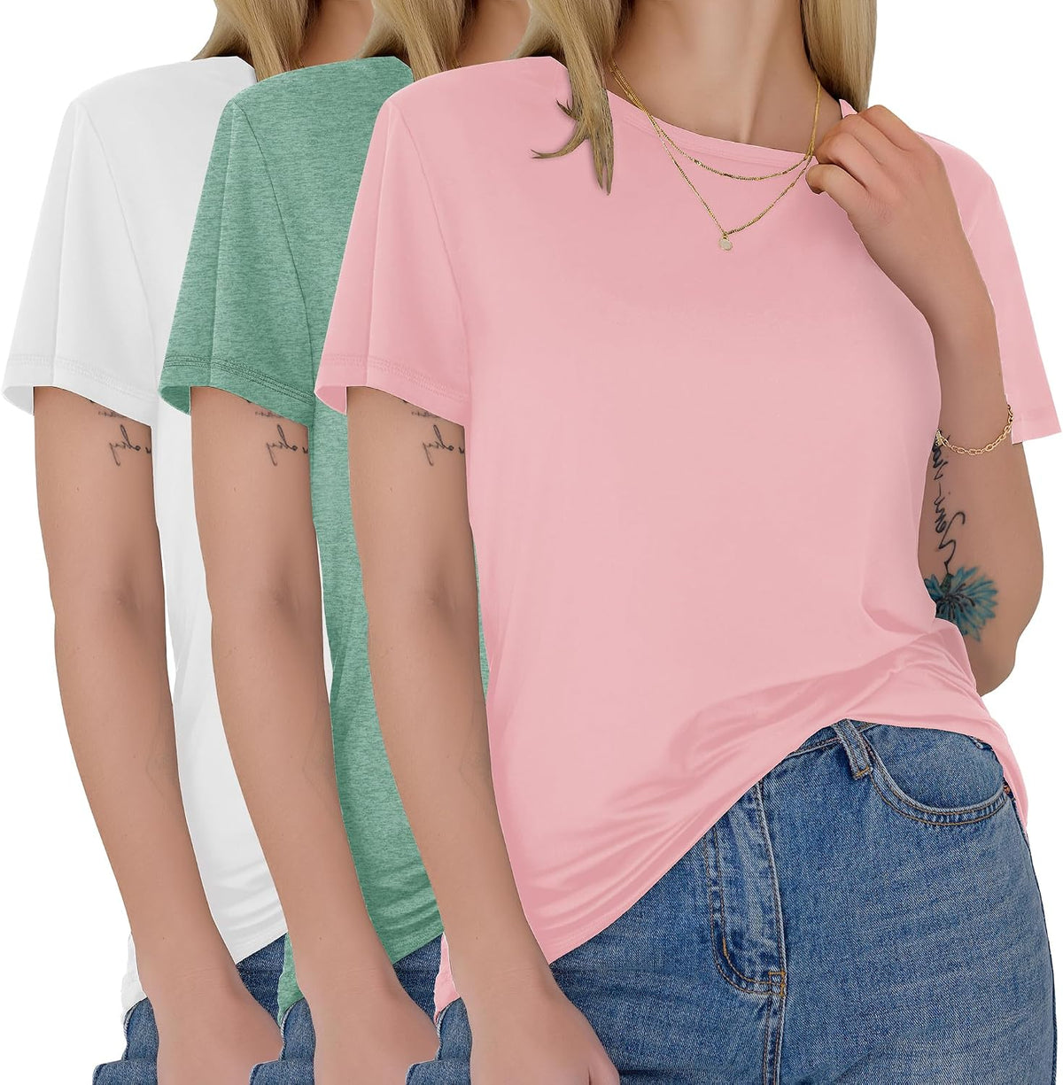 GAYHAY 3 Pack Womens T-Shirts - Short Sleeve Spring Summer Tops Crew Neck Trendy Casual Work Soft Basic Tees for Ladies 2026