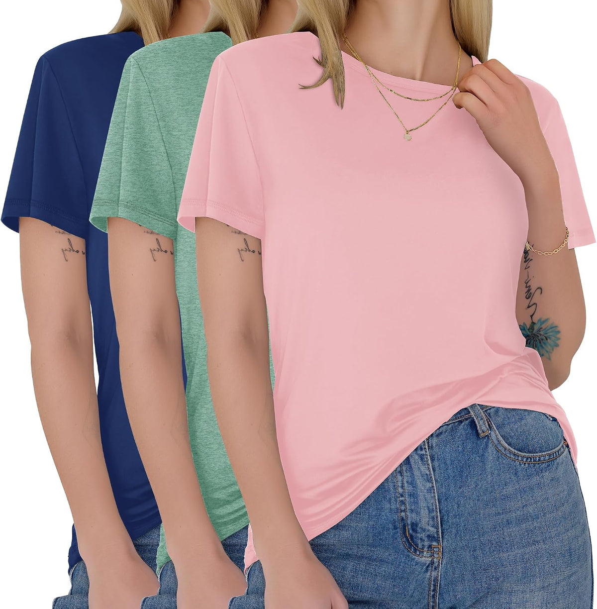 GAYHAY 3 Pack Womens T-Shirts - Short Sleeve Spring Summer Tops Crew Neck Trendy Casual Work Soft Basic Tees for Ladies 2026